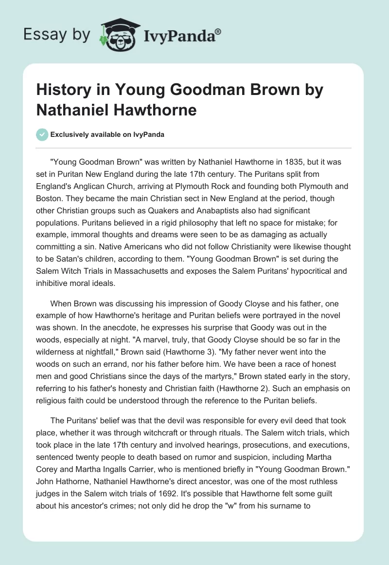 History in "Young Goodman Brown" by Nathaniel Hawthorne. Page 1