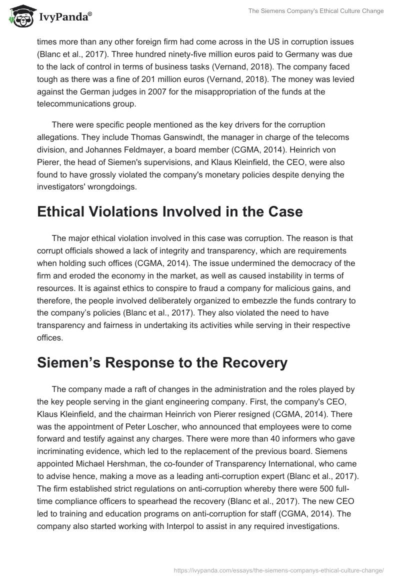 The Siemens Company's Ethical Culture Change. Page 2