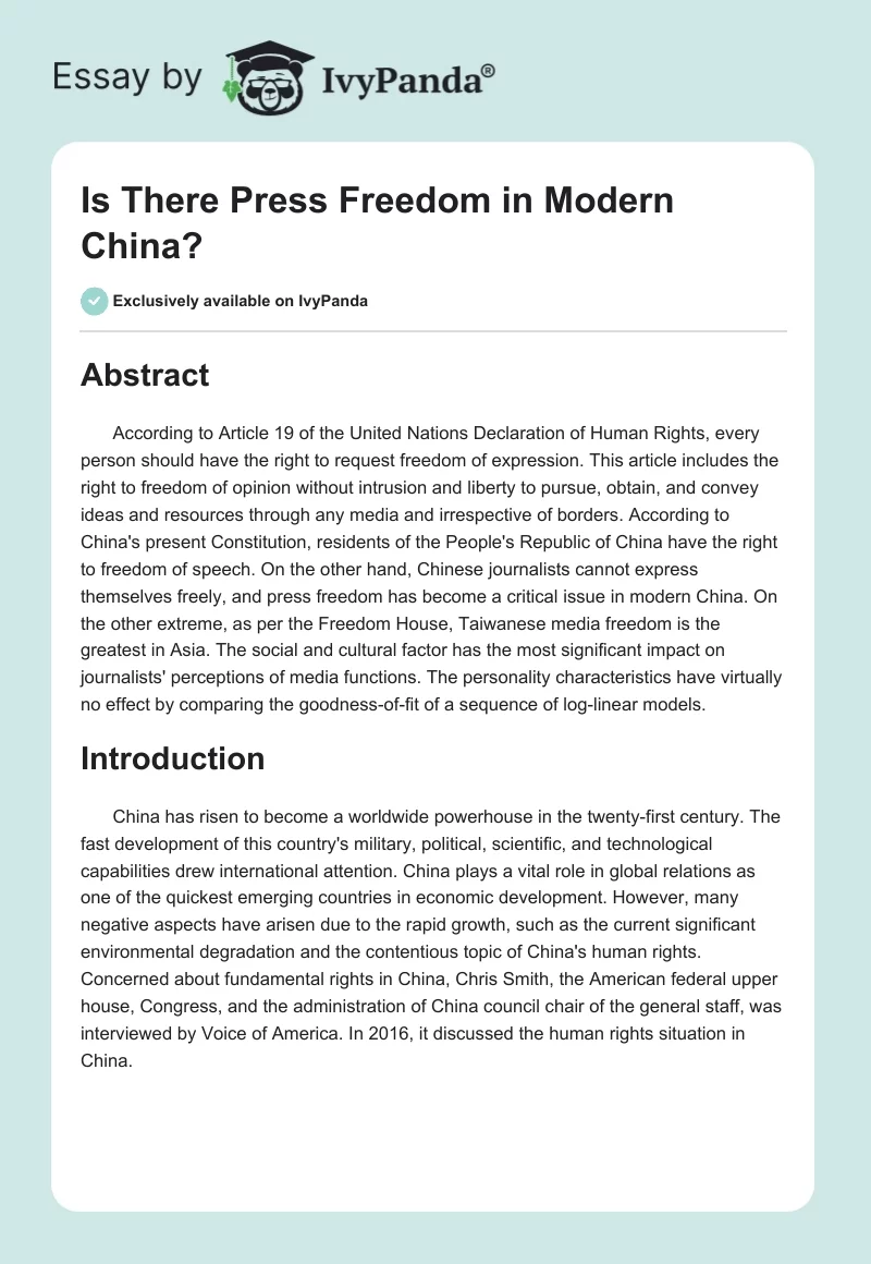 Is There Press Freedom in Modern China?. Page 1