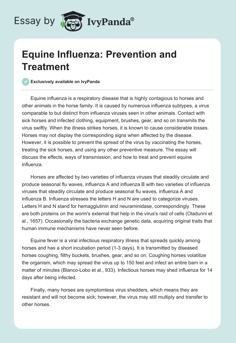 Equine Influenza: Prevention and Treatment. Page 1
