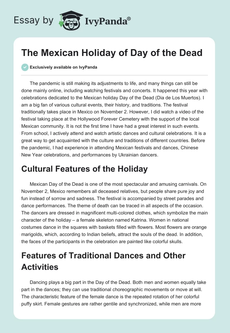 The Mexican Holiday of Day of the Dead. Page 1