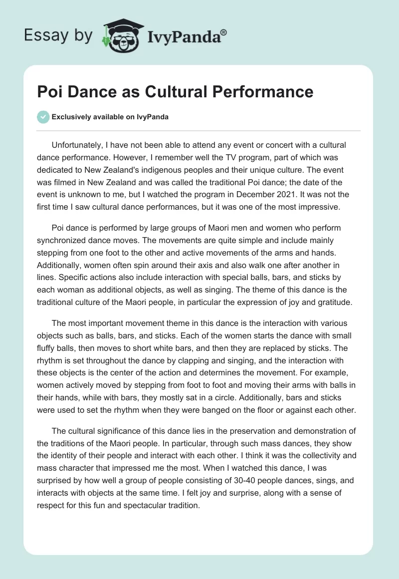 Poi Dance as Cultural Performance. Page 1