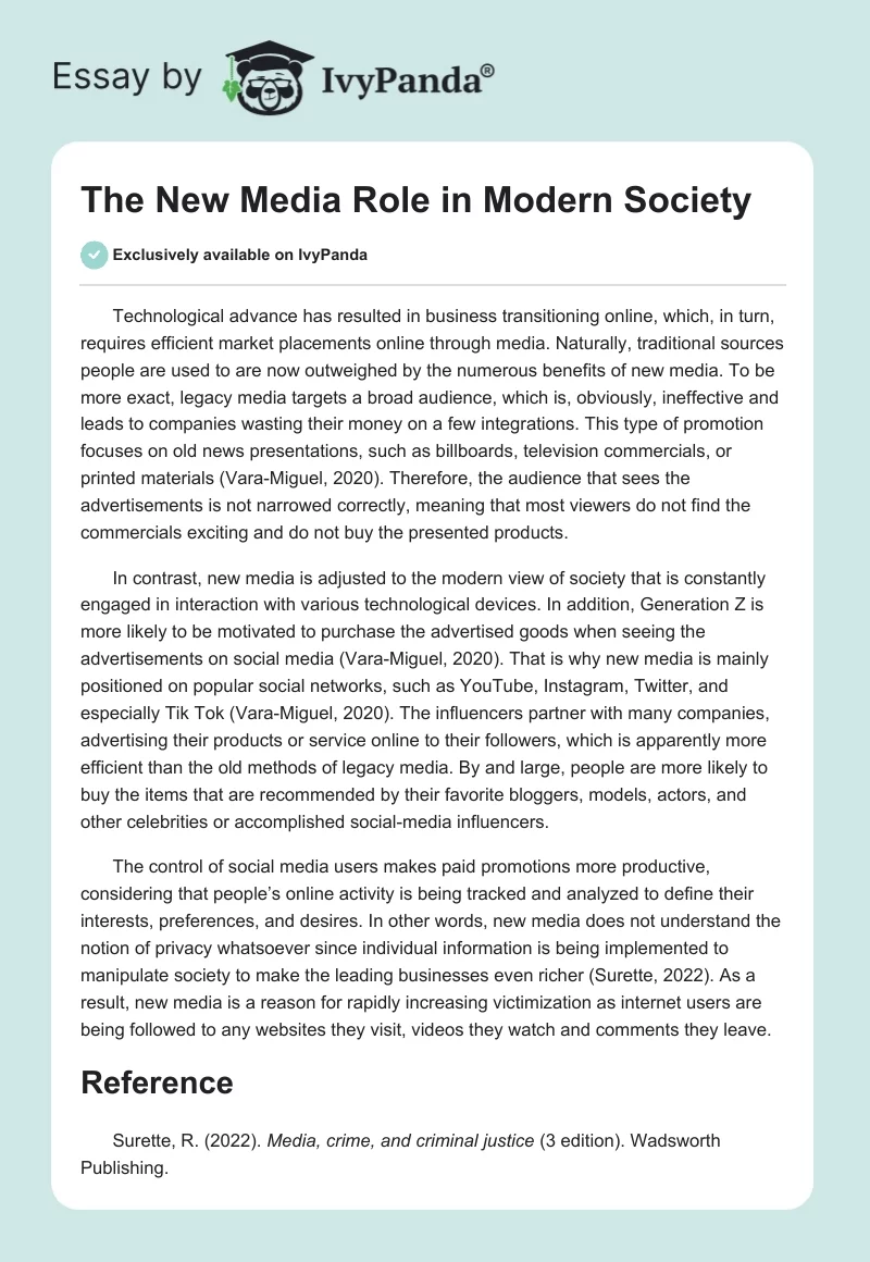 The New Media Role in Modern Society. Page 1