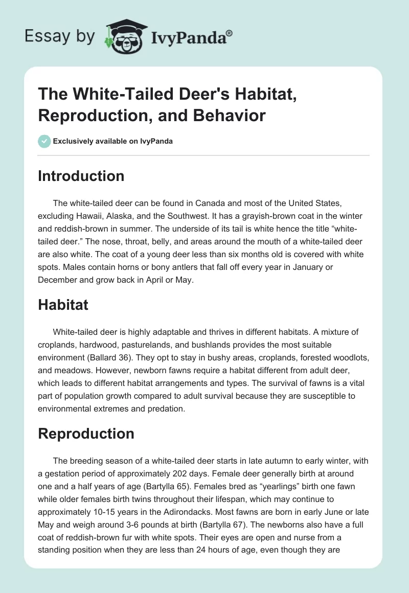 The White-Tailed Deer's Habitat, Reproduction, and Behavior. Page 1