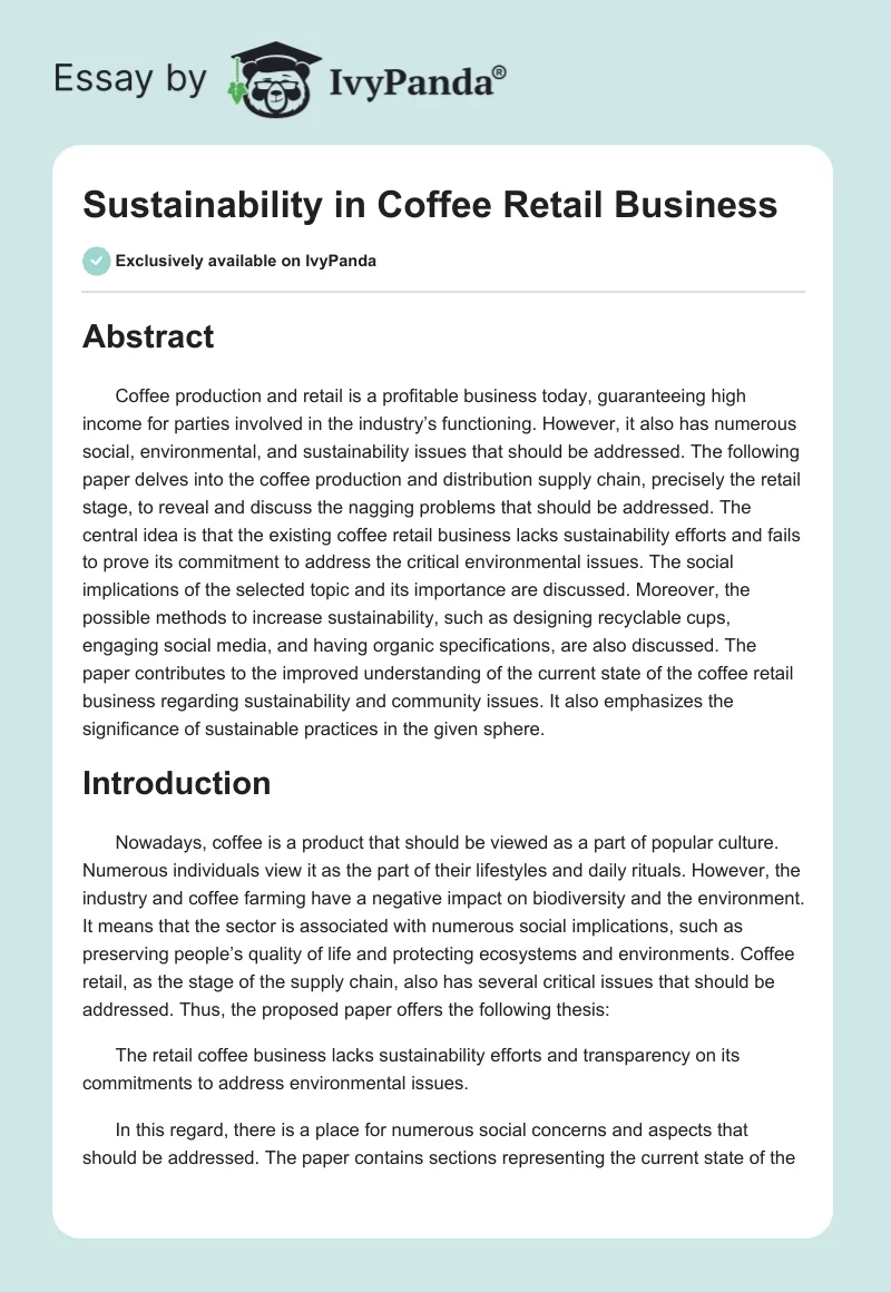 Sustainability in Coffee Retail Business. Page 1