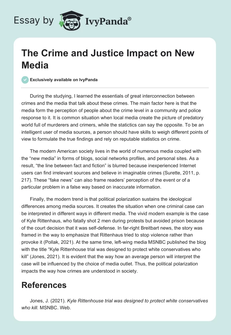 The Crime and Justice Impact on New Media. Page 1