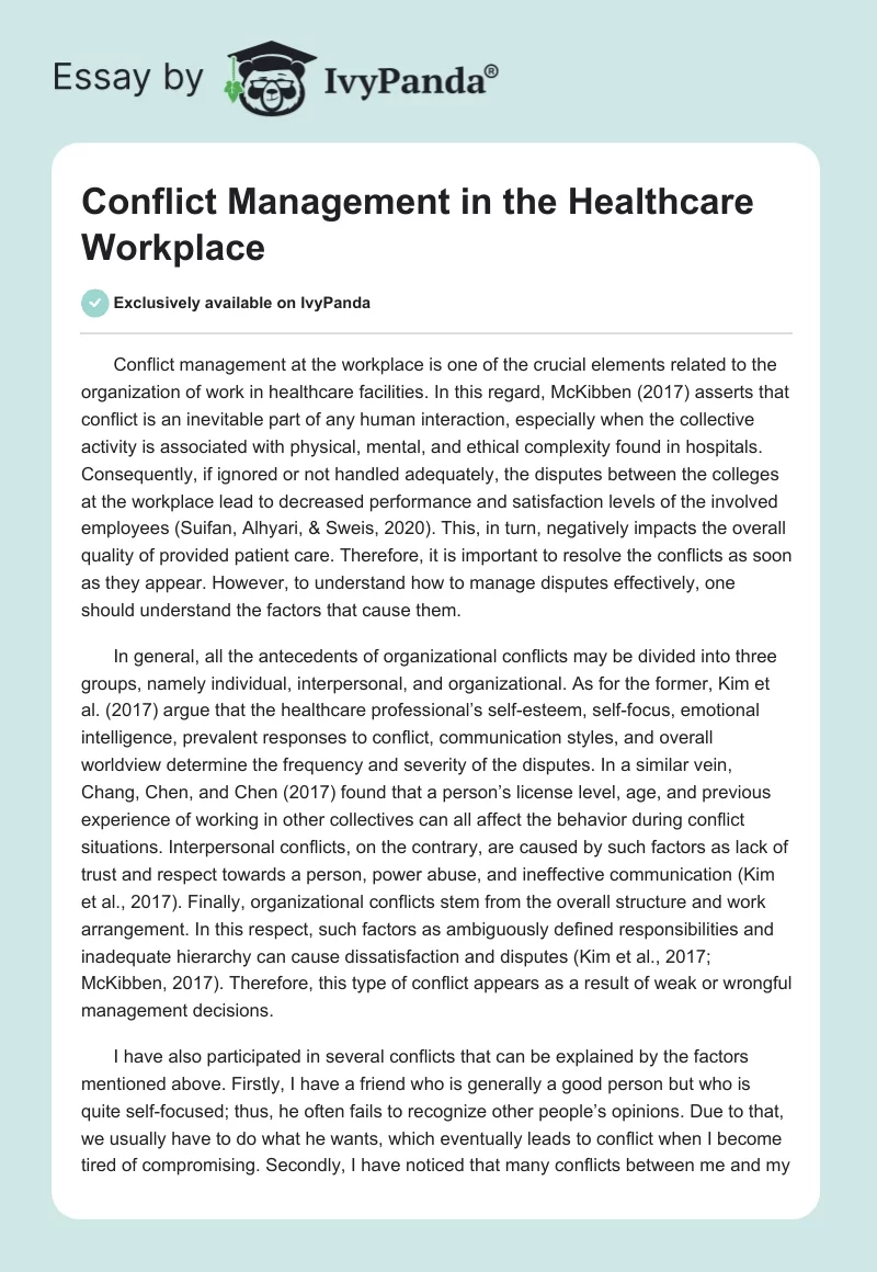 Conflict Management in the Healthcare Workplace. Page 1