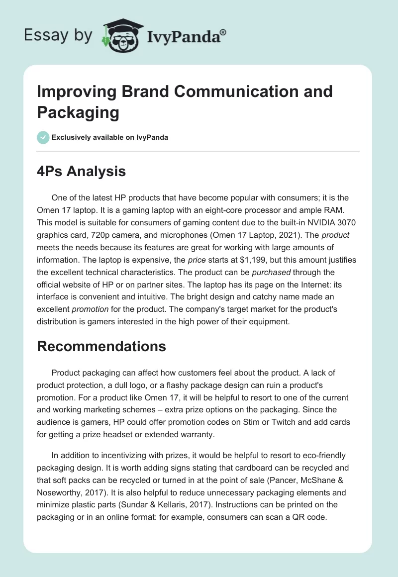 Improving Brand Communication and Packaging. Page 1