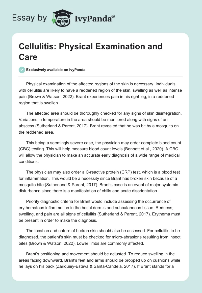 Cellulitis: Physical Examination and Care. Page 1