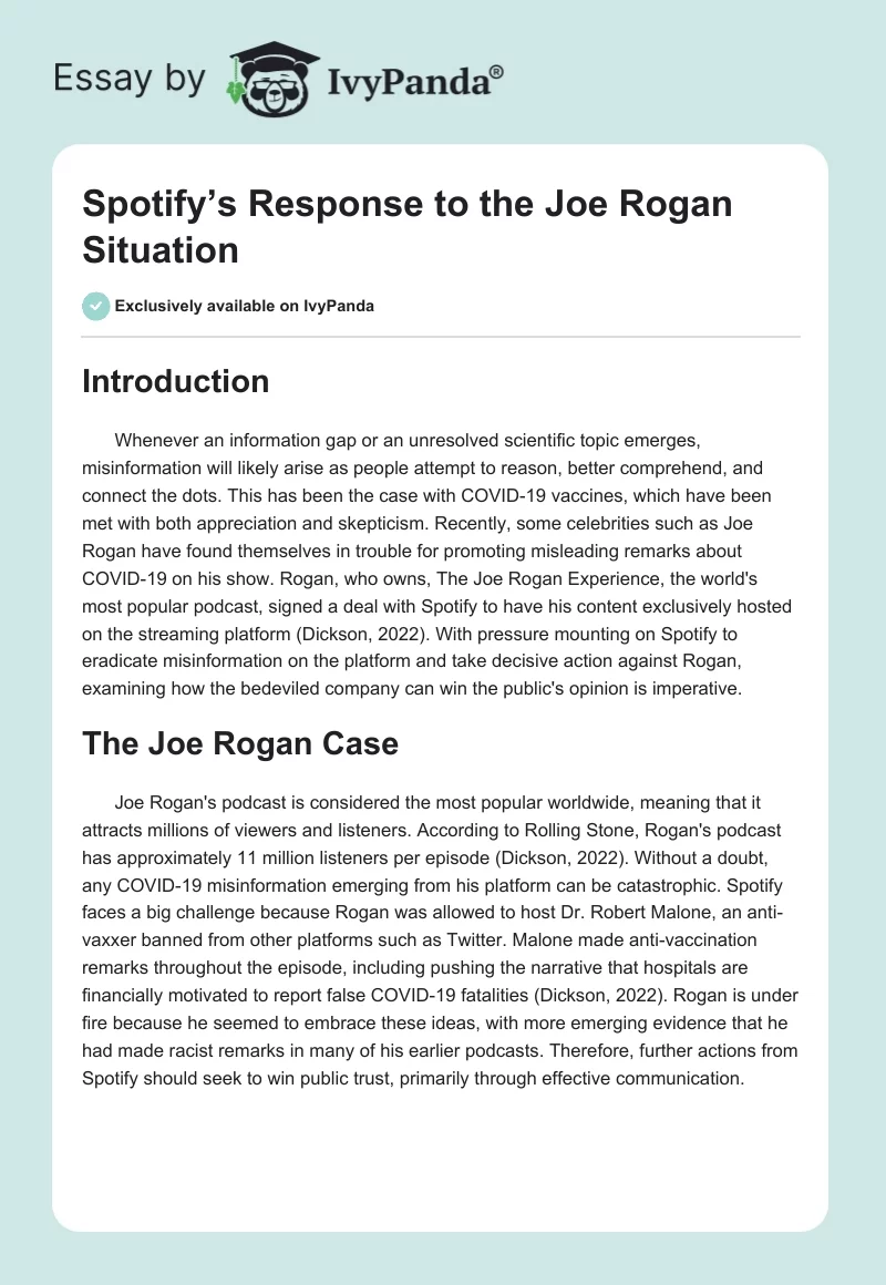 Spotify’s Response to the Joe Rogan Situation. Page 1