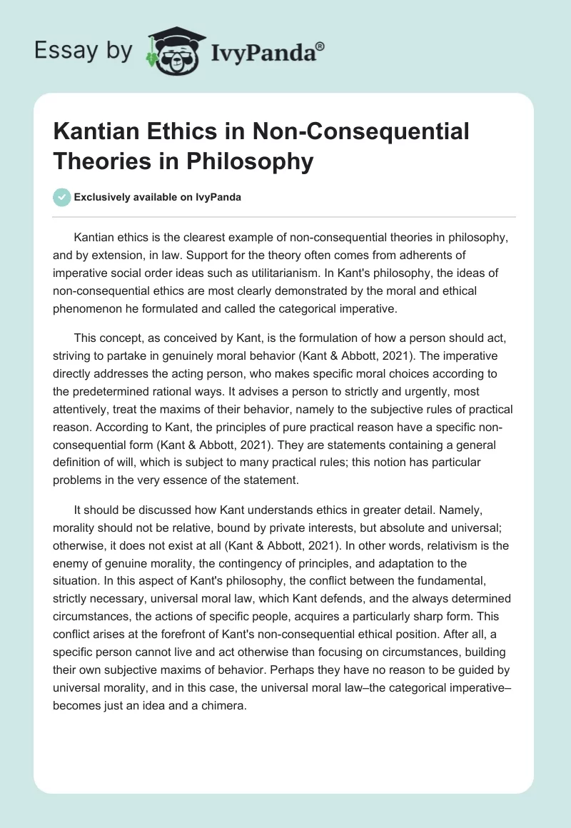 Kantian Ethics in Non-Consequential Theories in Philosophy. Page 1