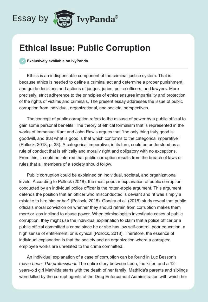 Ethical Issue: Public Corruption. Page 1