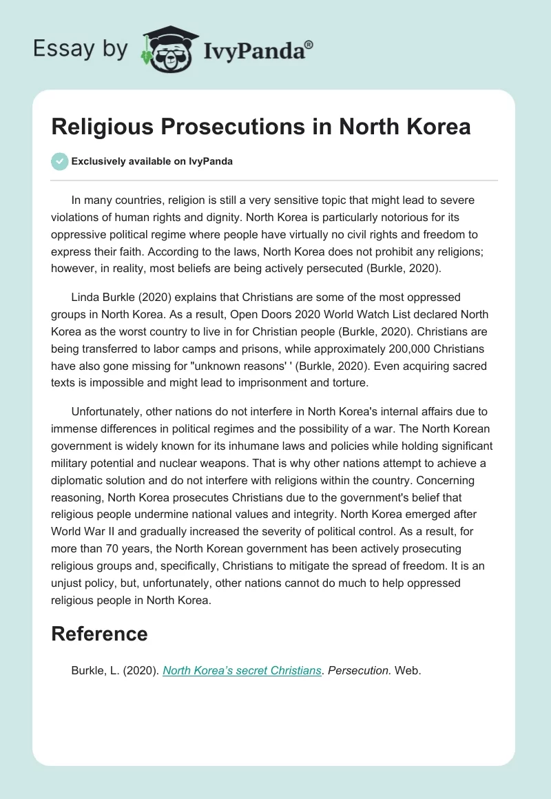 Religious Prosecutions in North Korea. Page 1