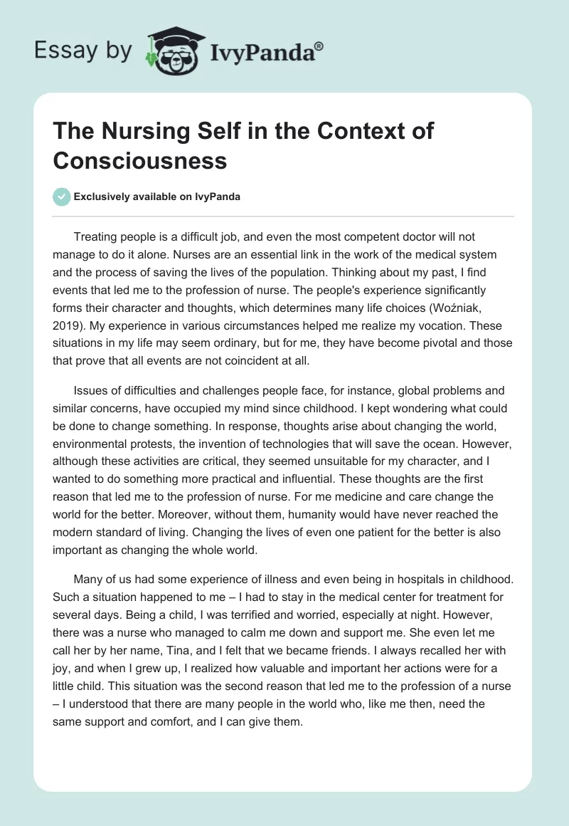 The Nursing Self in the Context of Consciousness. Page 1