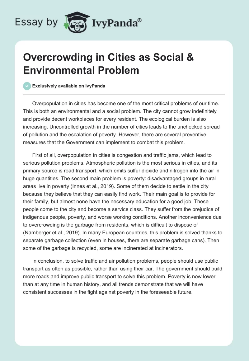 Overcrowding in Cities as Social & Environmental Problem. Page 1