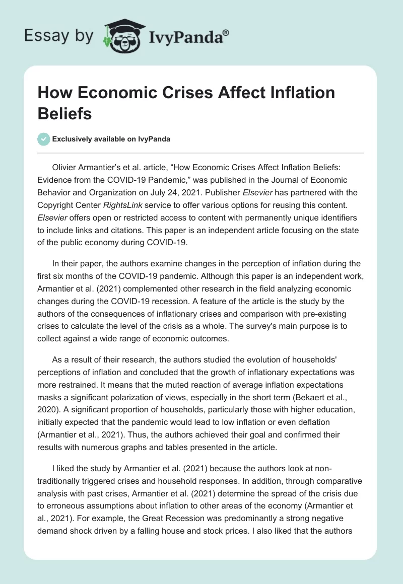 How Economic Crises Affect Inflation Beliefs. Page 1