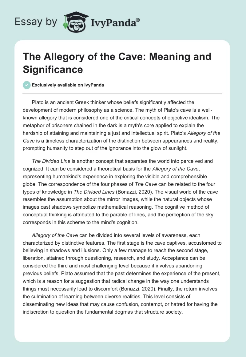 The Allegory of the Cave: Meaning and Significance. Page 1