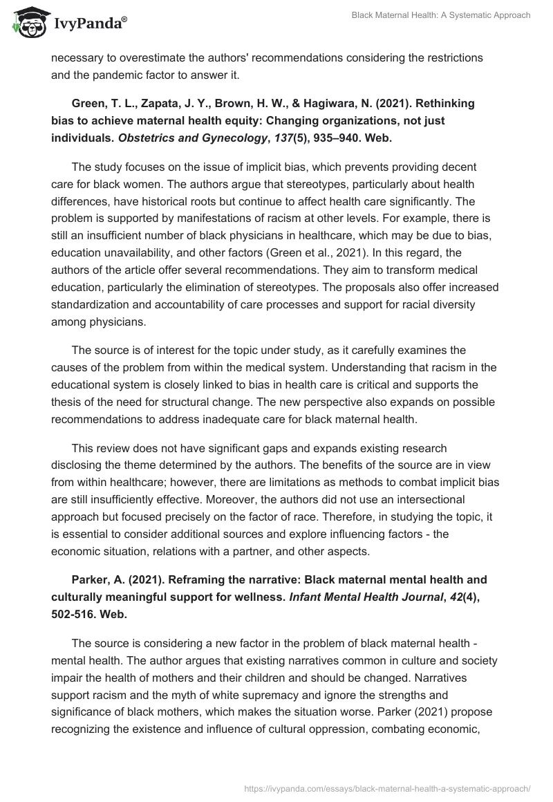 Black Maternal Health: A Systematic Approach. Page 3