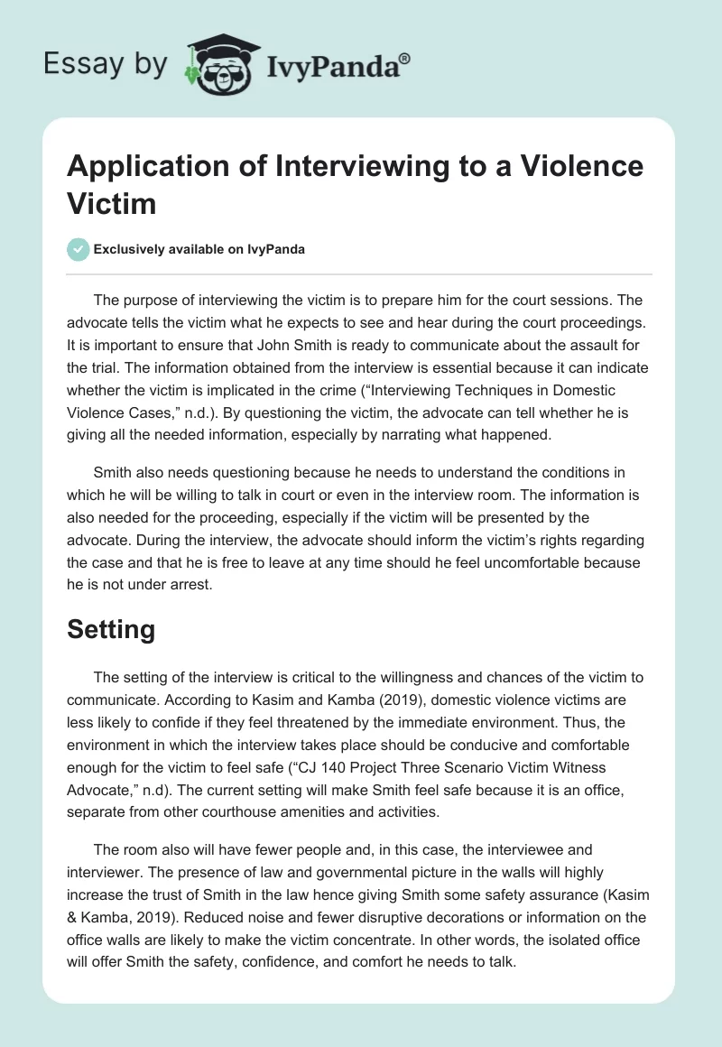 Application of Interviewing to a Violence Victim. Page 1