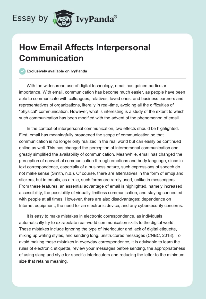 How Email Affects Interpersonal Communication. Page 1