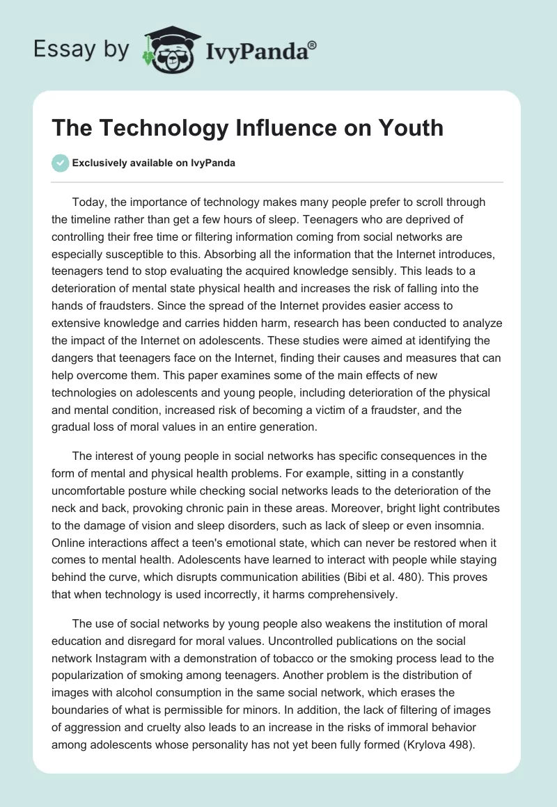 The Technology Influence on Youth. Page 1