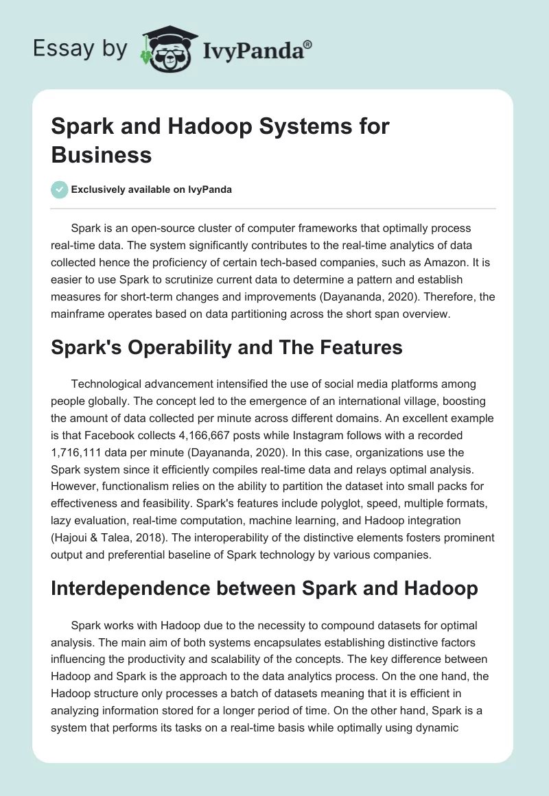 Spark and Hadoop Systems for Business. Page 1