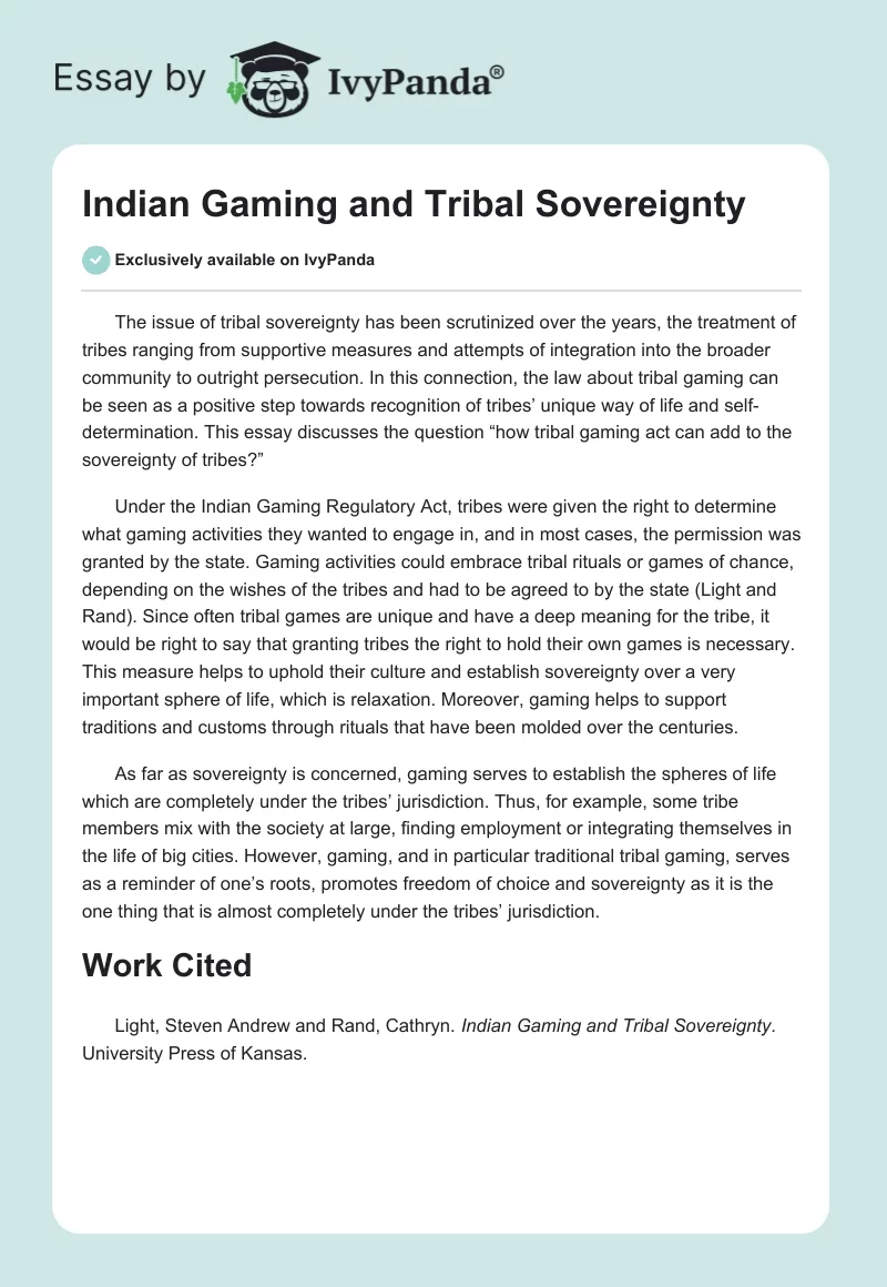 Indian Gaming and Tribal Sovereignty. Page 1