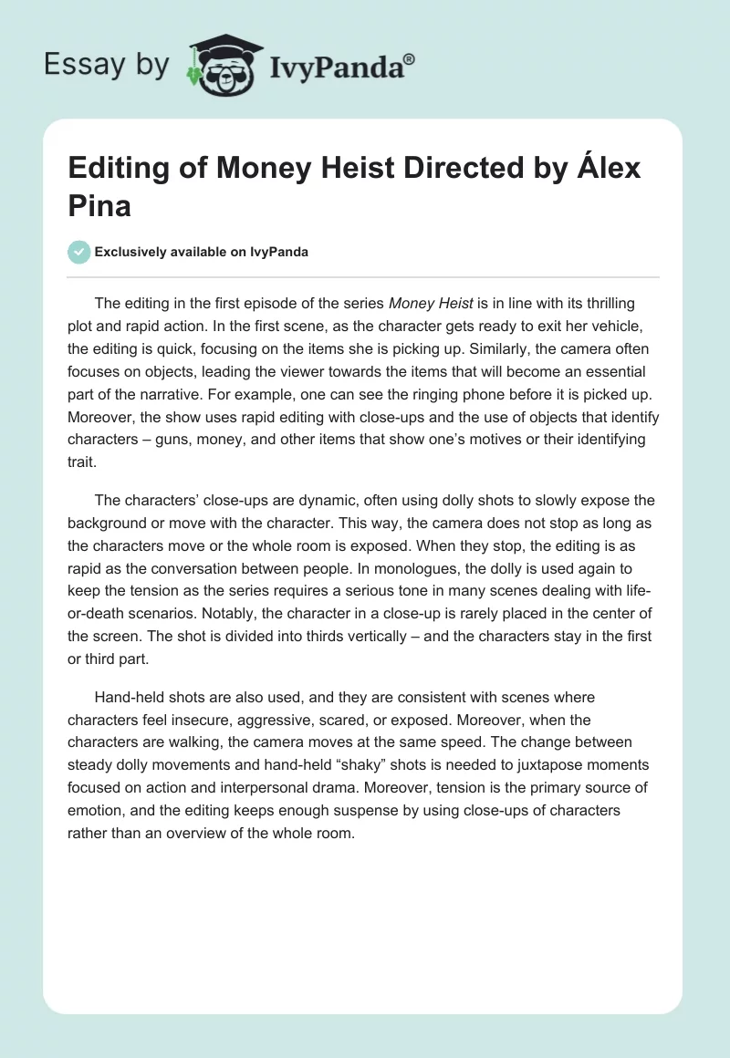 Editing of Money Heist Directed by Álex Pina. Page 1