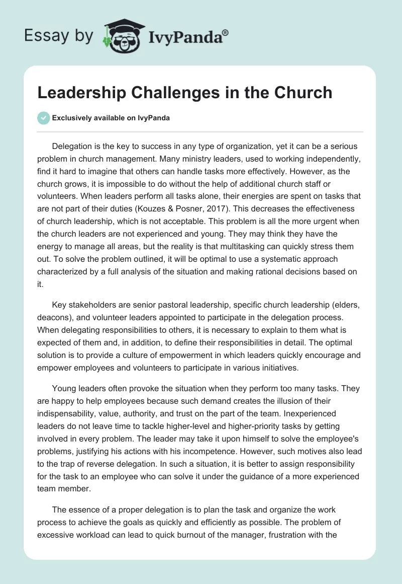 Leadership Challenges in the Church. Page 1