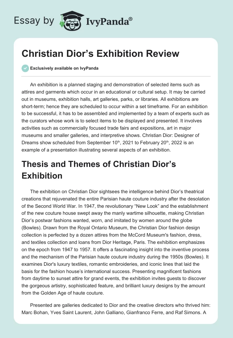 Christian Dior’s Exhibition Review. Page 1