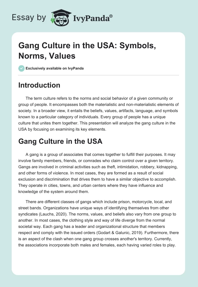 Gang Culture in the USA: Symbols, Norms, Values. Page 1