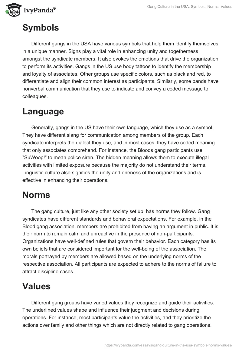 Gang Culture in the USA: Symbols, Norms, Values. Page 2