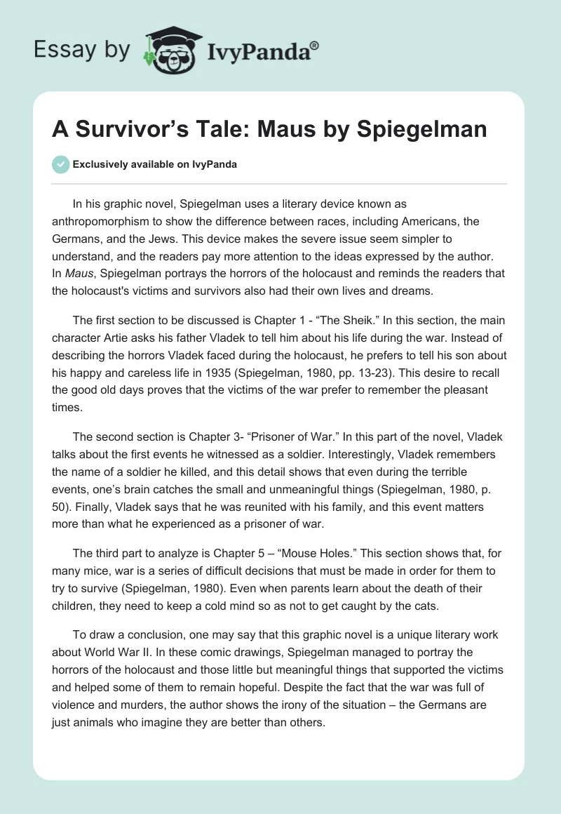 A Survivor’s Tale: "Maus" by Spiegelman. Page 1