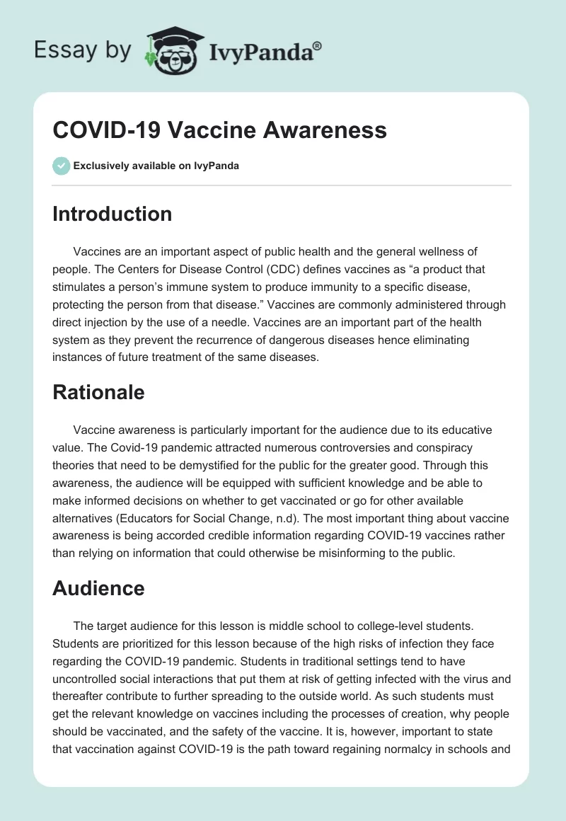 COVID-19 Vaccine Awareness. Page 1