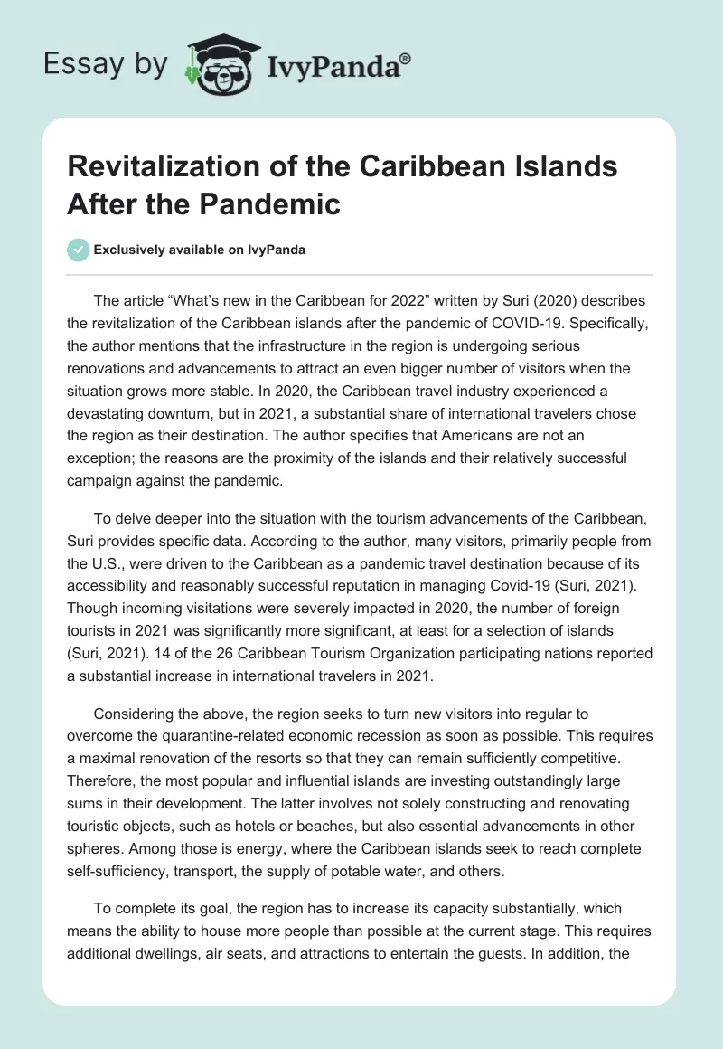 Revitalization of the Caribbean Islands After the Pandemic. Page 1
