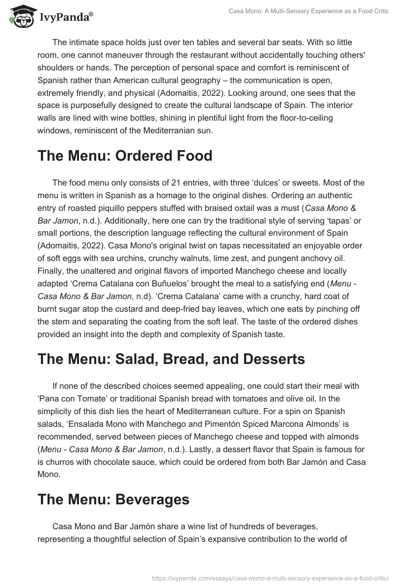 Casa Mono: A Multi-Sensory Experience as a Food Critic. Page 2