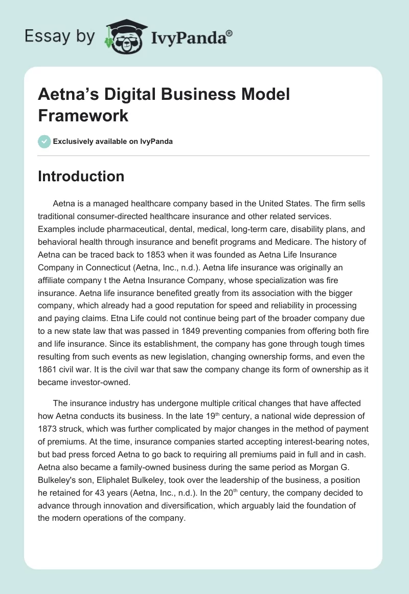 Aetna’s Digital Business Model Framework. Page 1