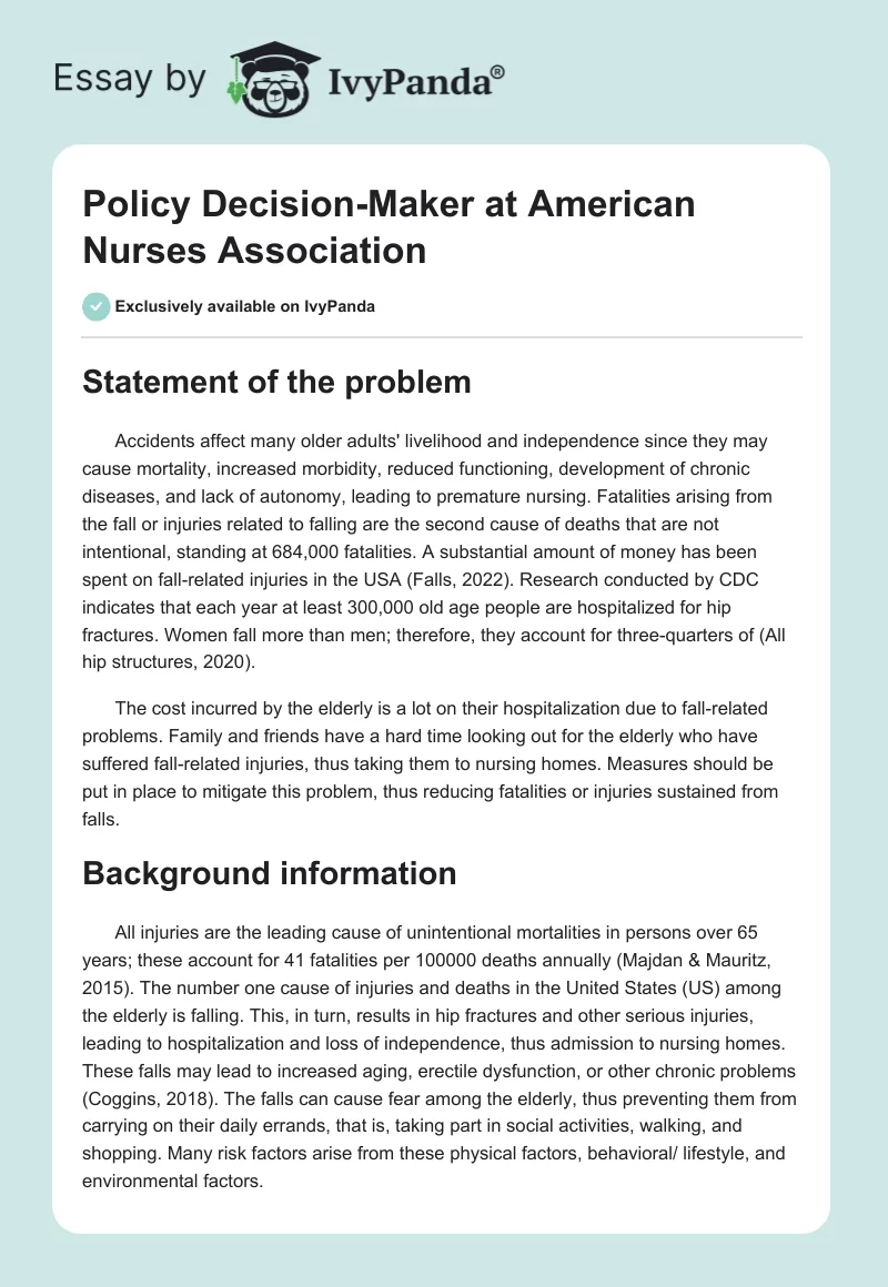 Policy Decision-Maker at American Nurses Association. Page 1