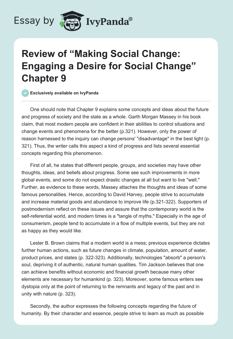Review of “Making Social Change: Engaging a Desire for Social Change” Chapter 9. Page 1