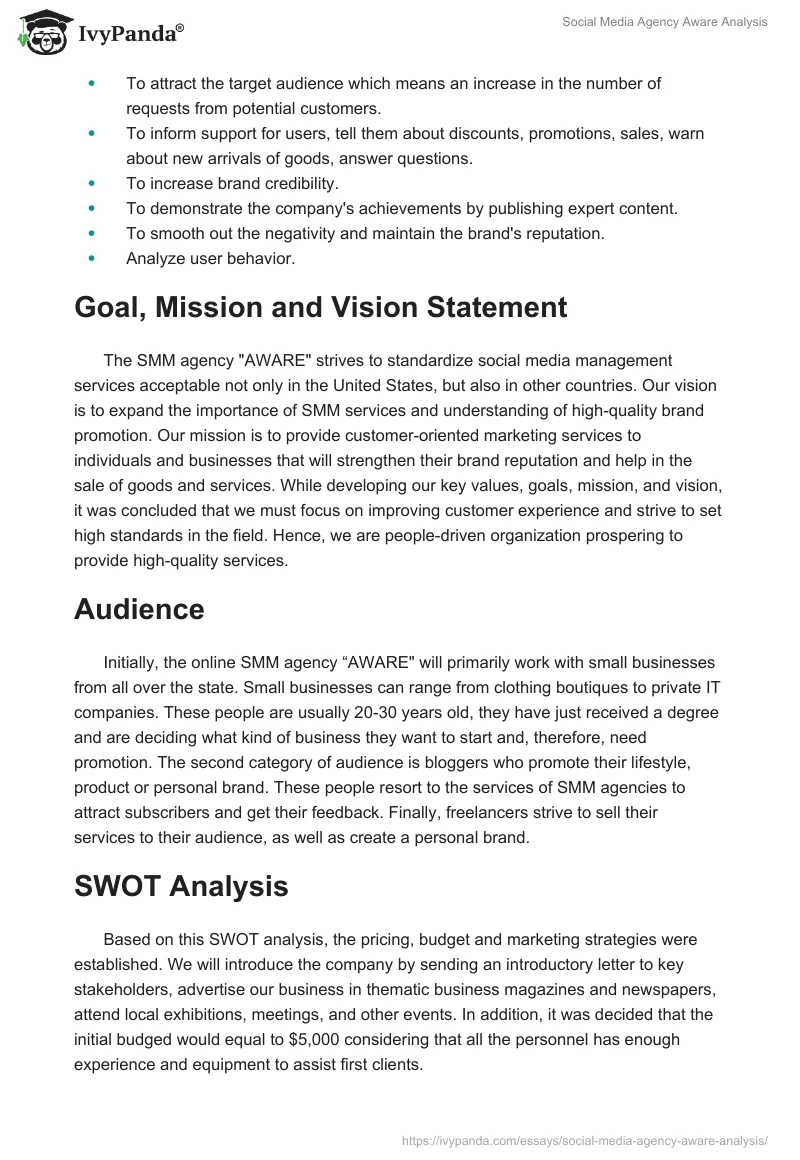 Social Media Agency "Aware" Analysis. Page 2