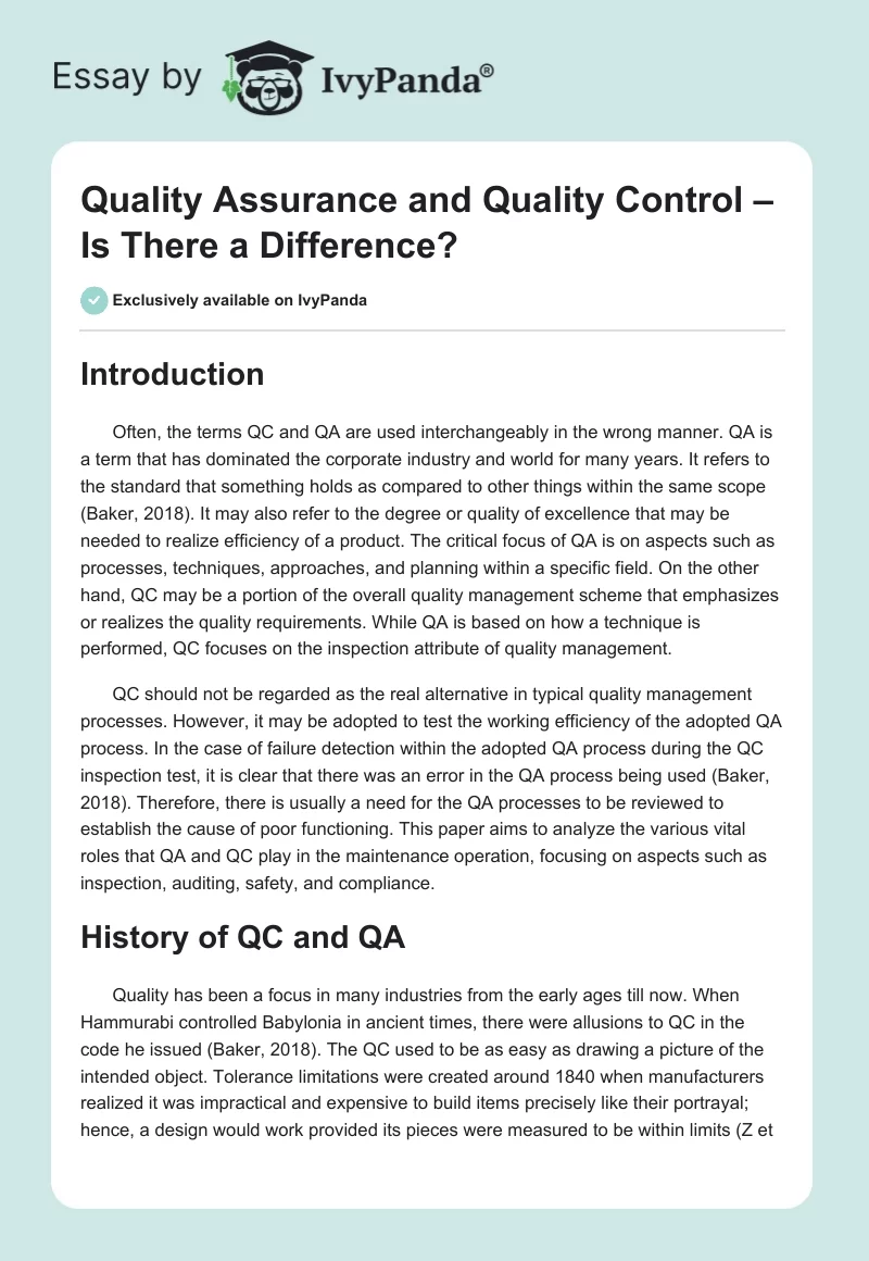 Quality Assurance and Quality Control – Is There a Difference?. Page 1