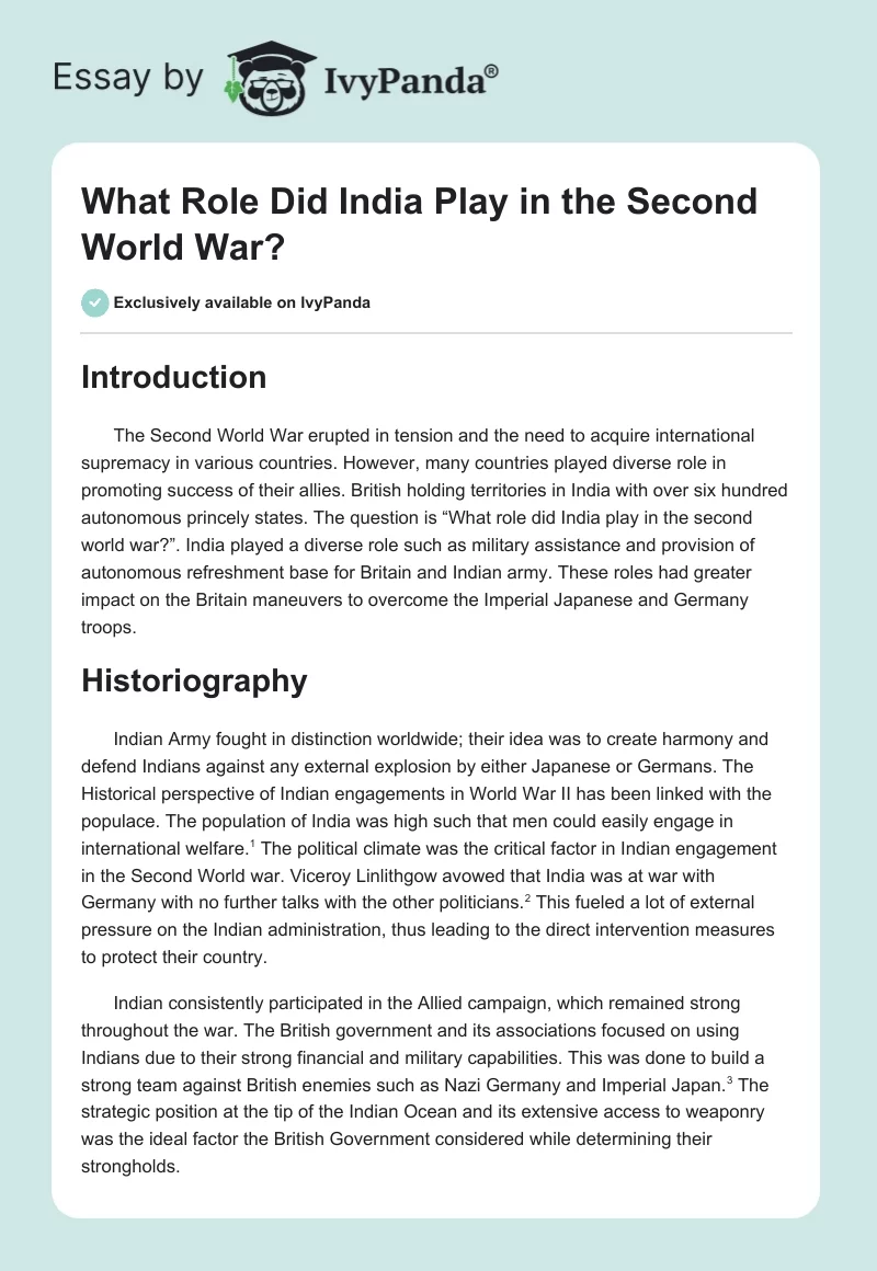 What Role Did India Play in the Second World War?. Page 1