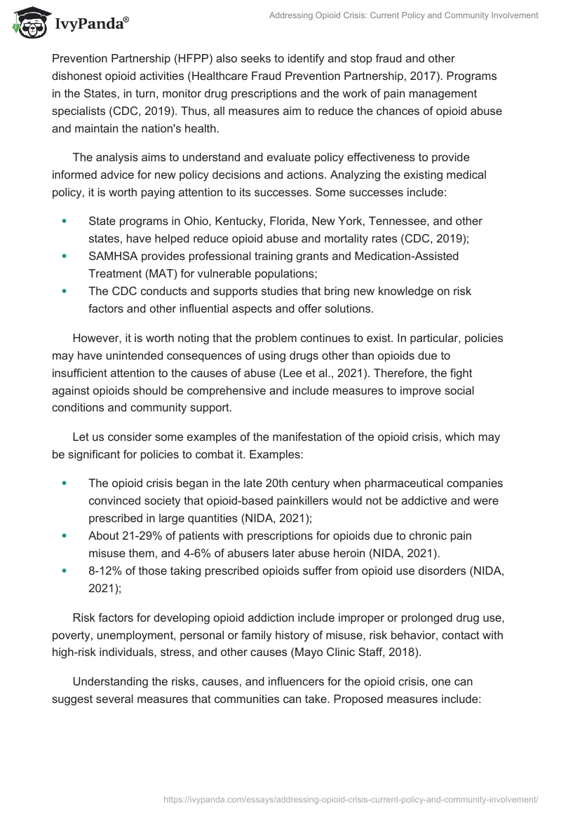 Addressing Opioid Crisis: Current Policy and Community Involvement. Page 2