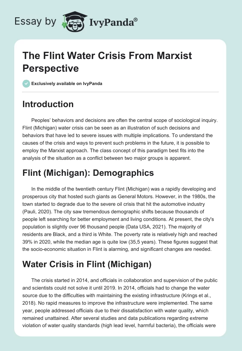 The Flint Water Crisis From Marxist Perspective. Page 1