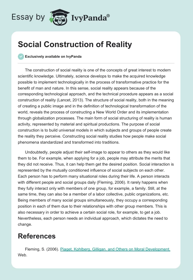 Social Construction of Reality. Page 1