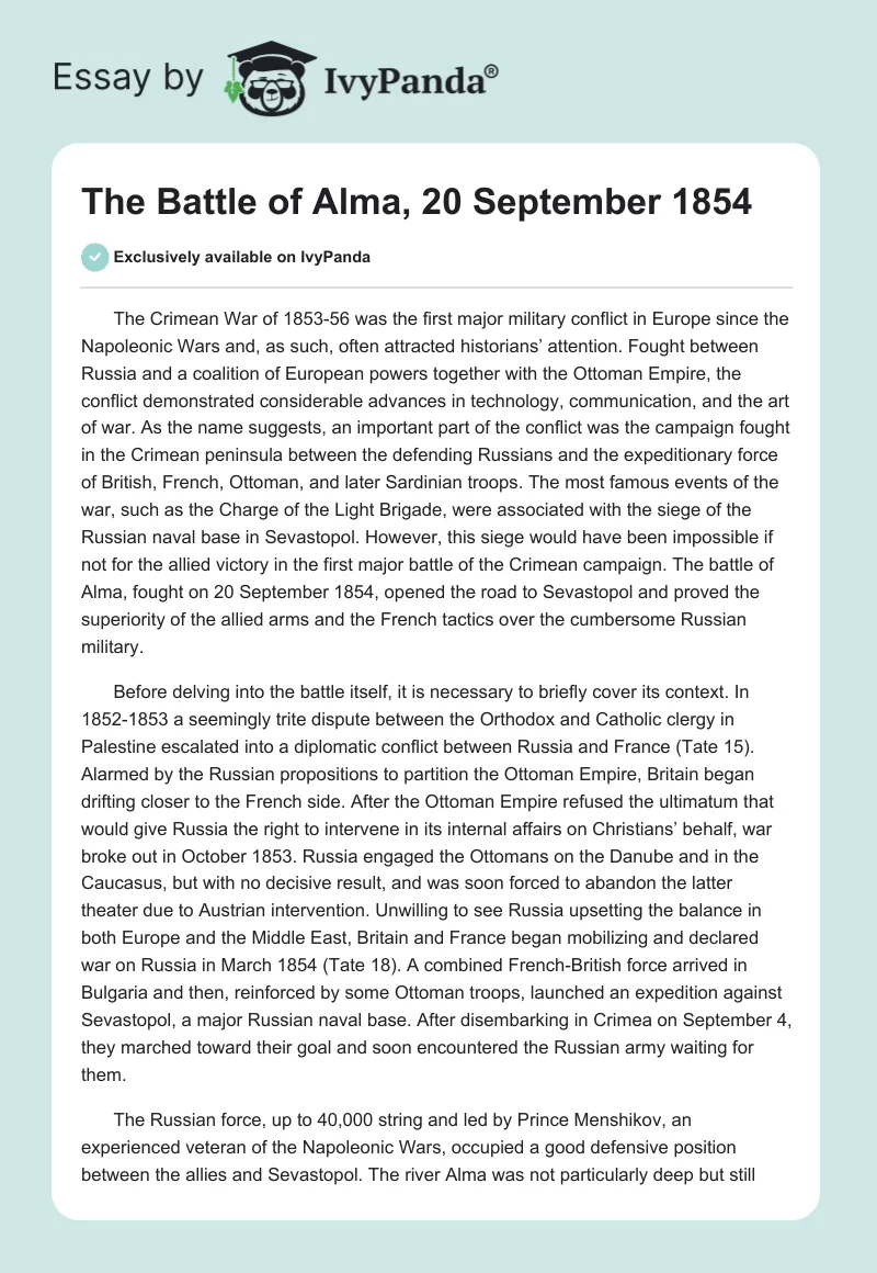 The Battle of Alma, 20 September 1854. Page 1