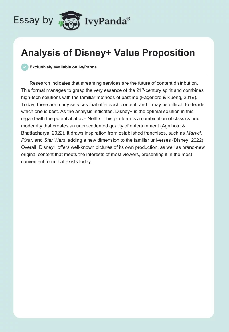 Analysis of Disney+ Value Proposition. Page 1