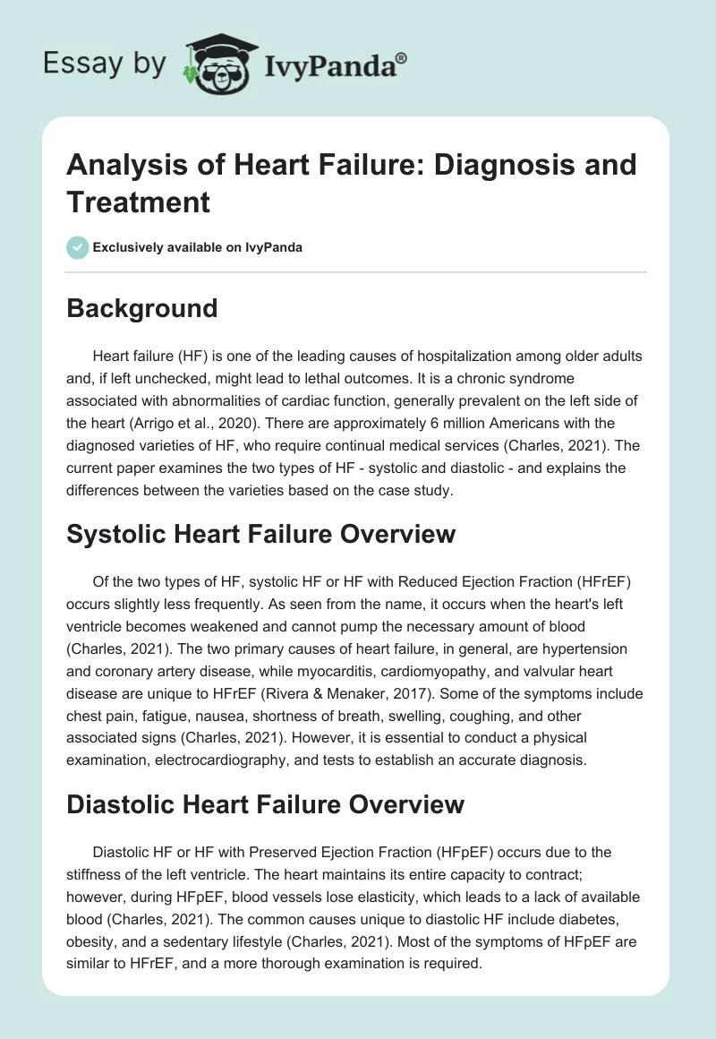 Analysis of Heart Failure: Diagnosis and Treatment. Page 1