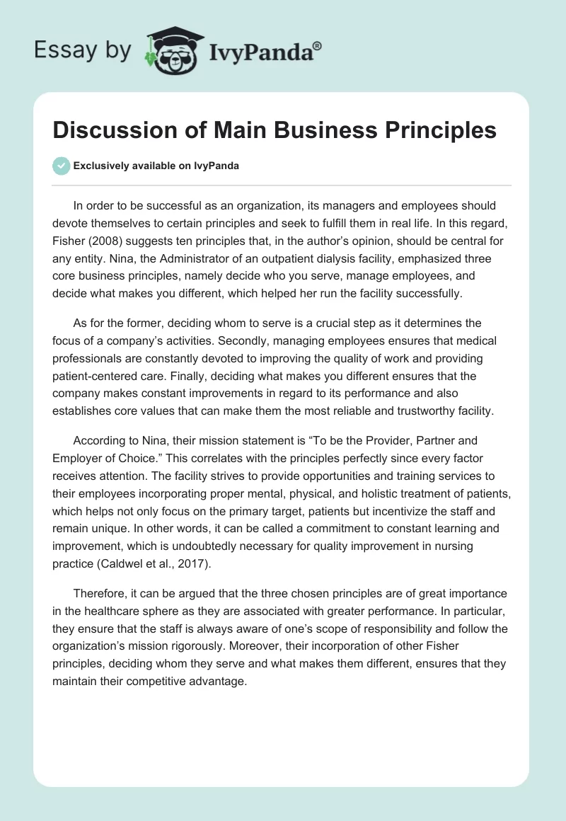 Discussion of Main Business Principles. Page 1