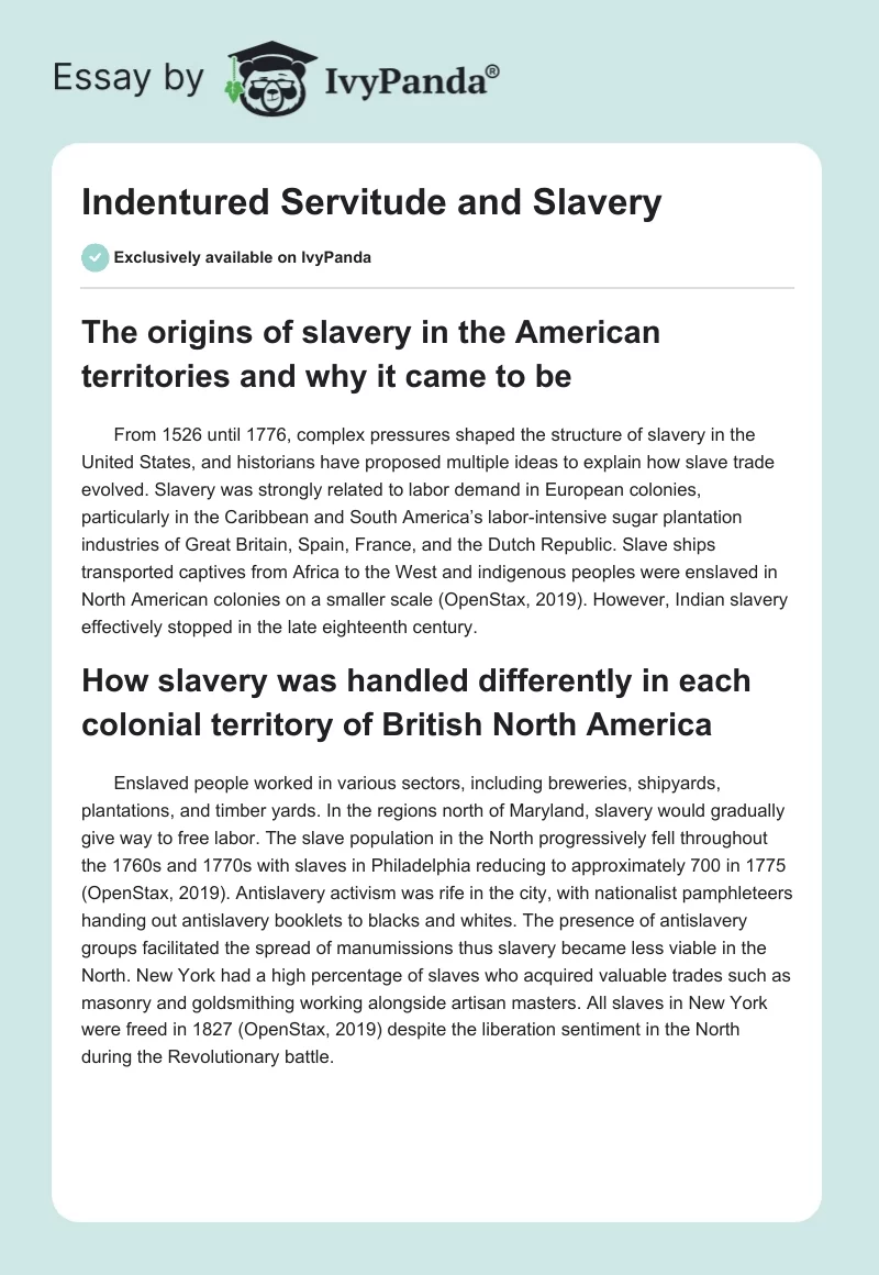 Indentured Servitude and Slavery. Page 1